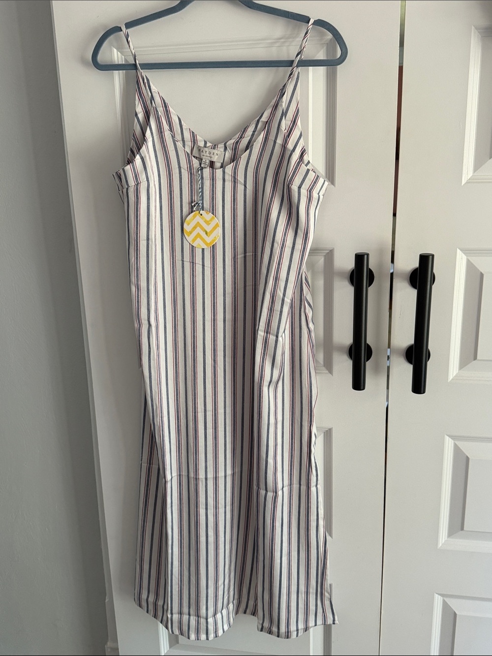 Striped Slip Dress‎ — White with Navy and Red Stripes